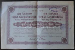 Ausztria / Bécs 1922. "Britisch-Österreichischen Bank und Handels-Aktiengesellschaft" részvénye 400K-ról szelvényekkel T:II-