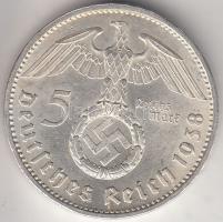 Német 3. Birodalom 1938A 5M Ag "Hindenburg" T:2 German Third Reich 1938A 5 Marks Ag "Hindenburg" C:XF