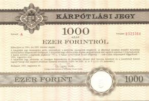 1991. Kárpótlási jegy 1000Ft-ról "A" sorozat (2x) egymás utáni sorszámmal T:I