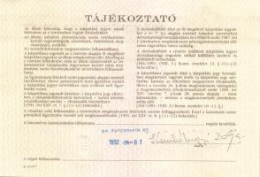 1991. Kárpótlási jegy 1000Ft-ról "A" sorozat (2x) egymás utáni sorszámmal T:I