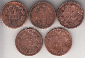 Ausztria/magyar verdejel 1861B 4Kr (3x) + 1860A 4Kr + 1860B 4Kr T:2-,3