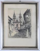 Olvashatatlan jelzéssel: Basel. Rézkarc, papír, üvegezett keretben 20×23 cm