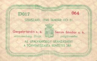 Szekszárd 1945. Utalványjegy 1P értékben T:III