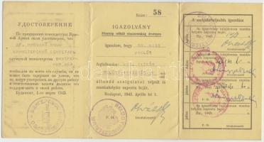 1945 Belügyminisztériumi titkár orosz-magyar személyi igazolványa