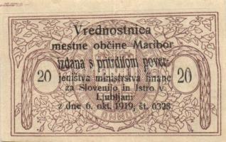 Szlovénia / Ljubljana 1919. városi pénz 20 Vinarjev T:II- Slovenia / Ljubljana 1919. local money 20 Vinarjev C:F