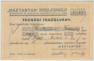 cca 1930 "Háztartás" tagsági igazolvány