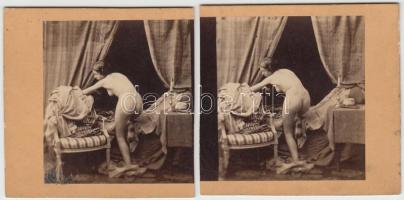 cca 1900 Erotikus sztereofotó (kettévágva) /  Erotic stereo picture (cut in two)