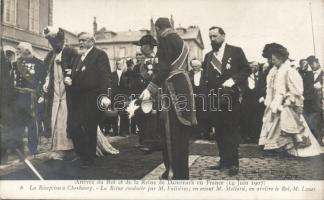 Frederick VIII of Denmark and Louise of Sweden arrived in France in 1907, Armand Fallieres  president of the French republic (small tear)