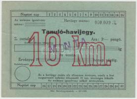 cca 1920 Tanuló-havijegy, minta