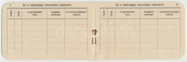 1933 Magyar Kir. Államvasutak szabadjegyminta