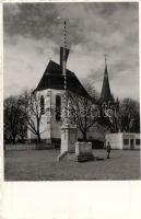 Bánffyhunyad church, shop of Mária Fejes, flag