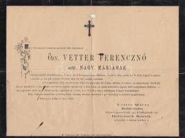 1868 Özv. Vetter Ferencznő szül. Nagy Mária gyászjelentése