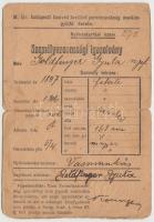 1916 M. kir. budapesti honvéd kerületi parancsnokság munkásgyüjtő kerete, személyazonossági igazolvány