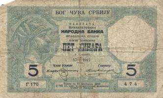 Szerbia 1917. 5D T:IV Serbia 1917. 5 Dinara C:G