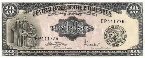 Fülöp-szigetek 1949. 10P aláírás 8 T:I Philippines 1949. 10 Pesos signature 8 C:UNC