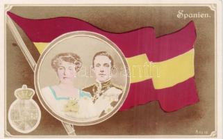 Alfonso XIII of Spain and Victoria Eugenie of Battenberg, flag, coat of arms