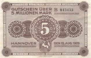 Német Birodalom / Weimari Köztársaság / Hannover 5.000.000M T:III German Empire / Weimar Republic / Hannover 5.000.000M C:F