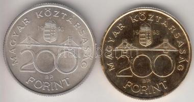 1993. 200Ft Ag "MNB" aranyozott + 200Ft Ag "MNB" T:2 tanúsítvánnyal