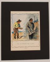 Pataki Dénes (1921-1975): Aranyásó és jassz. Akvarell-tus, papír, paszpartuban, 20×15 cm