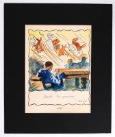 Pataki Dénes (1921-1975): Őseink. Akvarell-tus, papír, paszpartuban, 20×15 cm