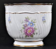 Hollóházi virágos kaspó, jelzett, hibátlan, m:11 cm, d:13 cm