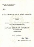 1970-88. "Bányász Szolgálati Érdemérem" arany, ezüst és bronz fokozatú kitüntetések adományozói okiratai háromféle aláírással