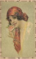 Lady, Italian art postcard