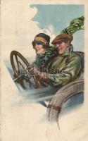 Automobile, Italian art postcard (EK)