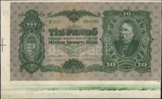 1929. 10P "B000 000000" T/Erh:I bal alsó ívszélszegélyes fázisnyomat/ linke untere Eckrandstück nicht fertiggestellt Muster ohne "Minta" Perforation