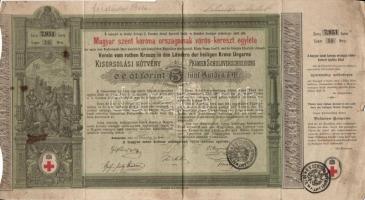 Budapest 1882. "Magyar szent korona országainak vörös-kereszt egylete" Kisorsolási kötvény 5Ft-ról osztrák pecséttel T:III