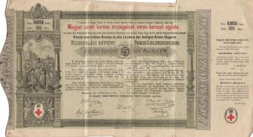 Budapest 1882. "Magyar szent korona országainak vörös-kereszt egylete" Kisorsolási kötvény 5Ft-ról osztrák pecséttel T:III