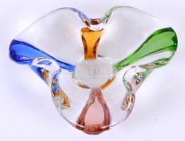 Színes üveg kínálótálka, formába öntött, hibátlan, d:22 cm