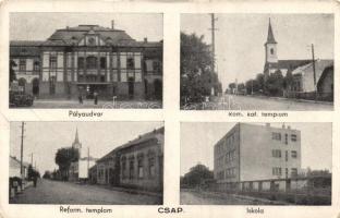 Csap railway station, school, catholic and calvinist churches