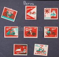 8 db kartonlapra ragasztott gyufacímkék, témák szerint: Vác, Berva, Népszámlálás, Erdészbál, stb, pá...