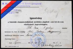 1938. "Felvidék felszabadítása - II. Rákóczi Ferenc" Br emlékérem mellszalaggal és a hozzá...