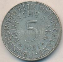 NSZK 1951J 5M Ag T:2- GFR 1951J 5 Mark Ag C:VF