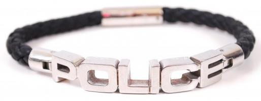 Orvosi fém-bőr karkötő "Police" felirattal, d:7 cm
