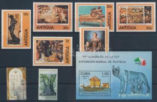 Vegyes külföldi archeológia bélyegek, 2 sor és 1 blokk, Mixed foreign archeology stamps, 2 sets + 1 block