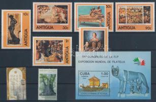 Vegyes külföldi archeológia bélyegek, 2 sor és 1 blokk, Mixed foreign archeology stamps, 2 sets + 1 block