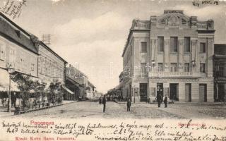 Pancsova, Starcsovai street, Bank of Pancsova, shop of Juga and Csányi, pharmacy