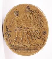 Réz pecsétnyomó monogrammal és férfi alak kígyóval, m:5 cm