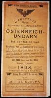 1898 Osztrák-Magyar jubileumi vasúttérkép, jó állapotban, 70×80 cm