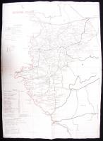 cca 1950 A MÁV szombathelyi vonalcsoportjának vasúti térképe, rajta a mozgópostákkal /  cca 1950 Western Hungary railroad map with the moving-posts 42x60 cm