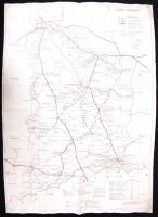 cca 1950 A MÁV szegedi vonalcsoportjának vasúti térképe, rajta a mozgópostákkal /  cca 1950 Eastern Hungary railroad map with the moving-posts 42x60 cm