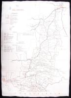 cca 1950 A MÁV pécsi vonalcsoportjának vasúti térképe, rajta a mozgópostákkal /  cca 1950 Southern Hungary railroad map with the moving-posts 42x60 cm