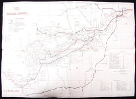 cca 1950 A MÁV szombathelyi, Balaton-körüli vonalcsoportjának vasúti térképe, rajta a mozgópostákkal /  cca 1950 Balaton railroad map with the moving-posts 42x60 cm