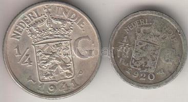 Holland Kelet-India 1941. 1/4G Ag + 1920. 1/10G Ag T:2,3 Netherlands East Indies 1941. 1/4 Gulden Ag + 1/10 Gulden Ag C:XF,F