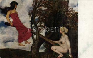 44 db régi, erotikus témájú képeslap, főleg festményreprodukciók / 44 erotic postcards, mainly paint...