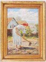 Ismeretlen alkotó: Kapáló lány. Olaj, vászon, jelzés nélkül, keretben 61×46 cm