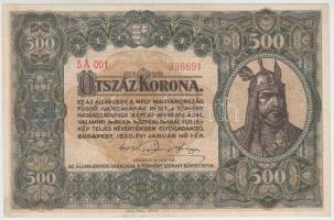 1920. 500K nyomat felfelé tolódva az alapnyomati keretben T:II,II-